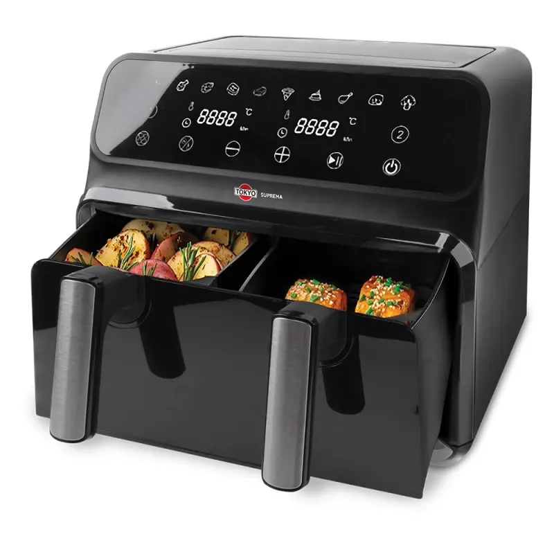 air tokyo3 Freidora Air Fryer Tokyo Suprema 10lts Doble Canasta C/divisor Extraíble - Imagen 1