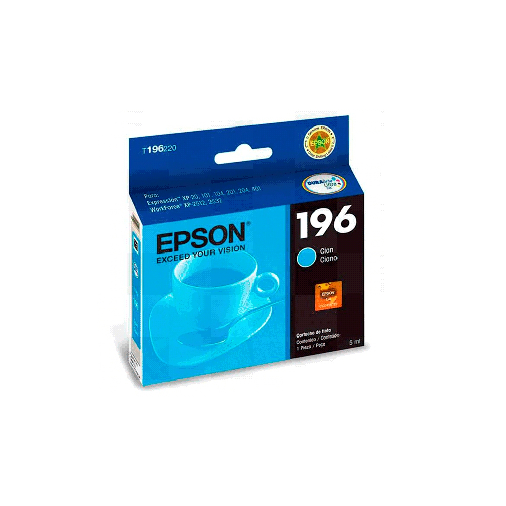 fastrax_102315_6930753d584b3.jpg TINTA EPSON EXPRESSION T196220-AL CYAN P/XP-20-10X-20X-401/WF25XX 4ML - Imagen 1