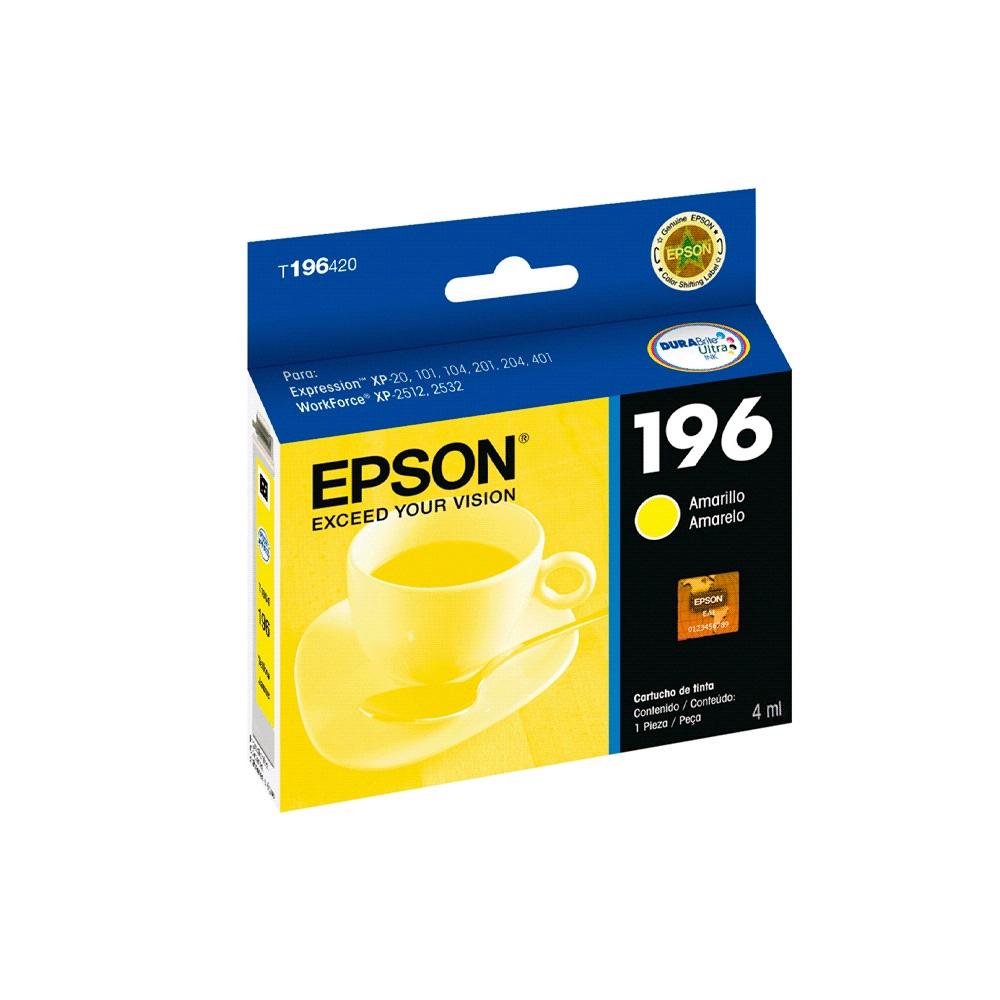 fastrax_102339_69307544577de.jpg TINTA EPSON EXPRESSION T196420-A AMARILLO P/XP-20-10X-20X-401/WF25XX 4ML - Imagen 1