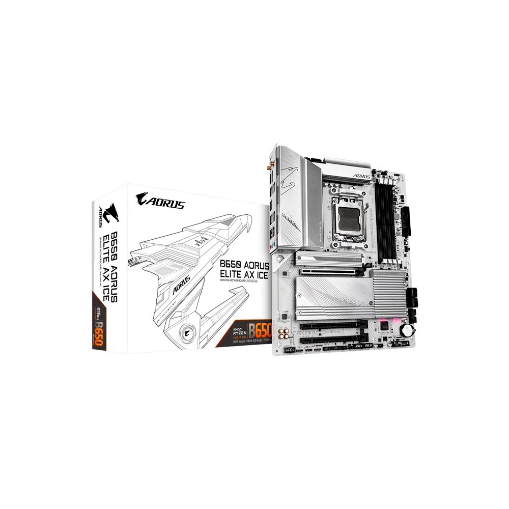 fastrax_108676_69414139e1c13.jpg PLACA MADRE GIGABYTE AM5 B650 AORUS ELITE AX ICE DDR5 S/R/HDMI/DP/3M2/WIFI/USB/ATX - Imagen 1