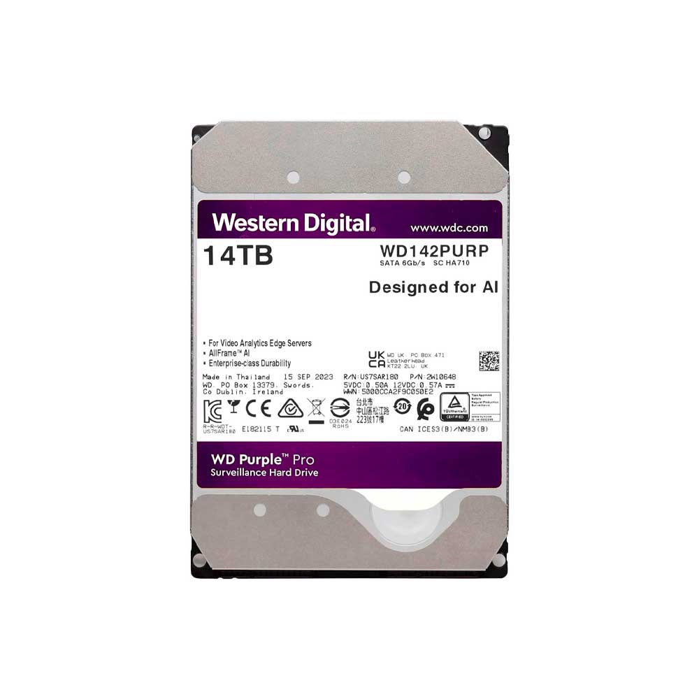 fastrax_119023_693090d49c614.jpg DISCO DURO SATA3 14TB WESTERN DIGITAL PURPLE PRO 7200 512MB WD142PURP SURVE (GARANTIA BR) - Imagen 1