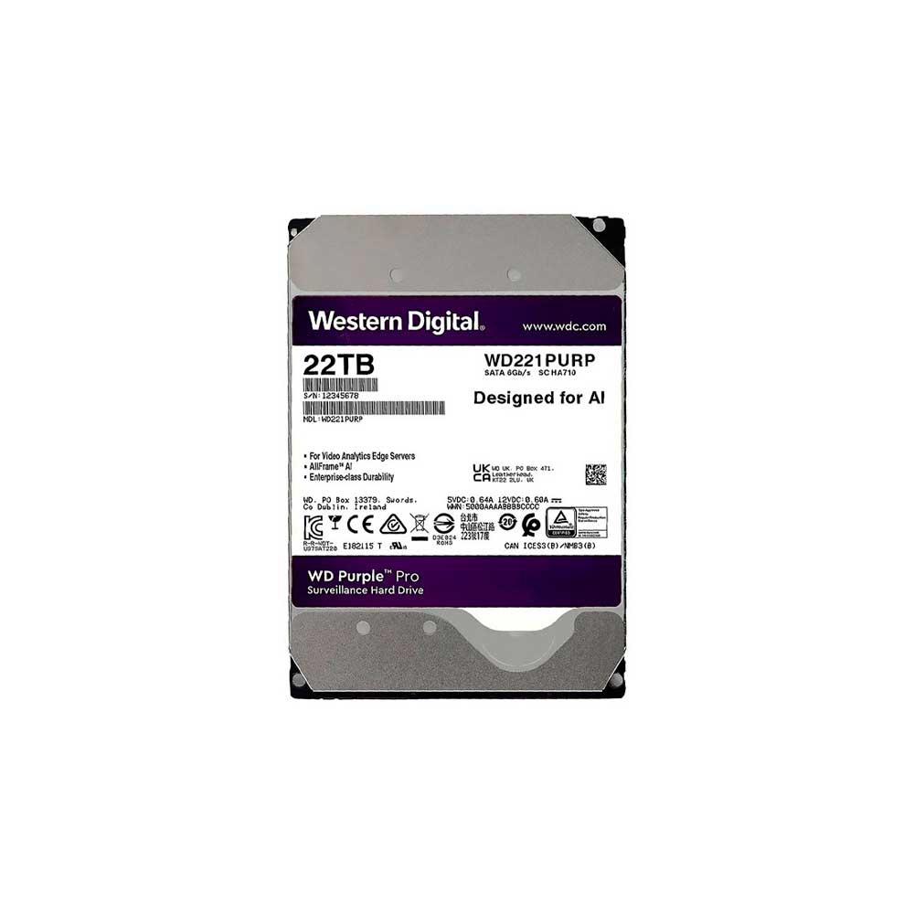 fastrax_119047_693090e9aca8a.jpg DISCO DURO SATA3 22TB WESTERN DIGITAL PURPLE 7200 512MB WD221PURP SURVE (GARANTIA BR) - Imagen 1