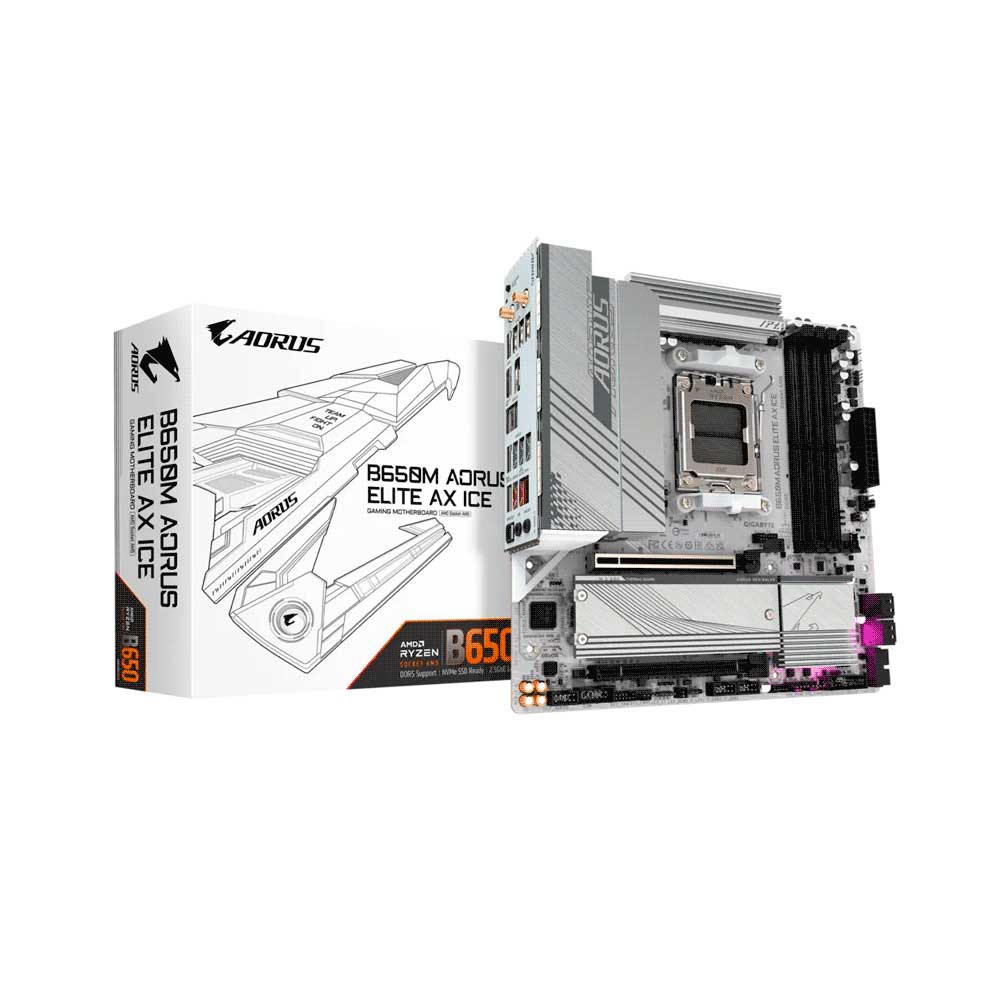 fastrax_119900_693093011913d.jpg PLACA MADRE GIGABYTE AM5 B650M AORUS ELITE AX ICE DDR5 S/R/HDMI/DP/2M2/WIFI/MATX - Imagen 1