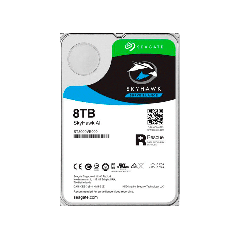 fastrax_68413_693048b623459.jpg DISCO DURO SATA3 8TB SEAGATE SKYHAWK AI 7200 256MB ST8000VE000 SURVEILLANCE - Imagen 1