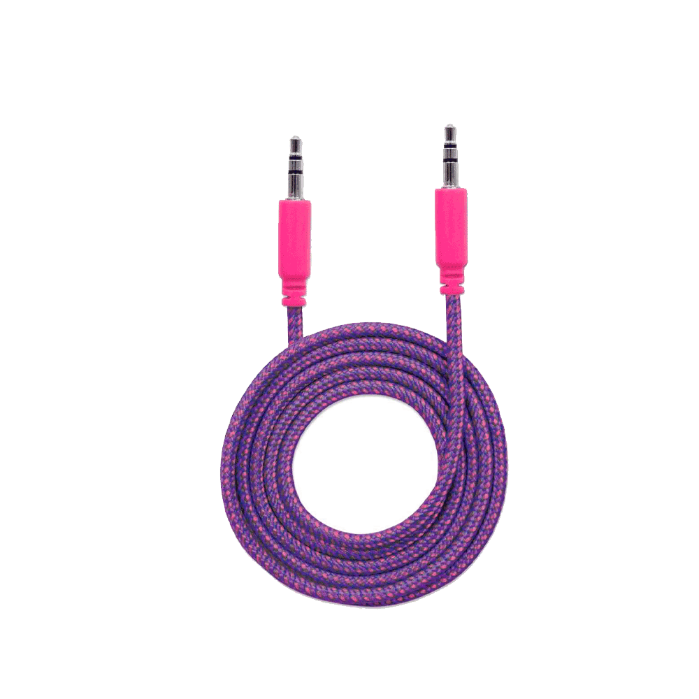 fastrax_70546_69304eb23db5d.jpg CABLE DE AUDIO 352826 ESTEREO 3.5 MM MACHO A MACHO/ AUXILIAR/ 1 MTS ROSA/LILA BOLSA - Imagen 1