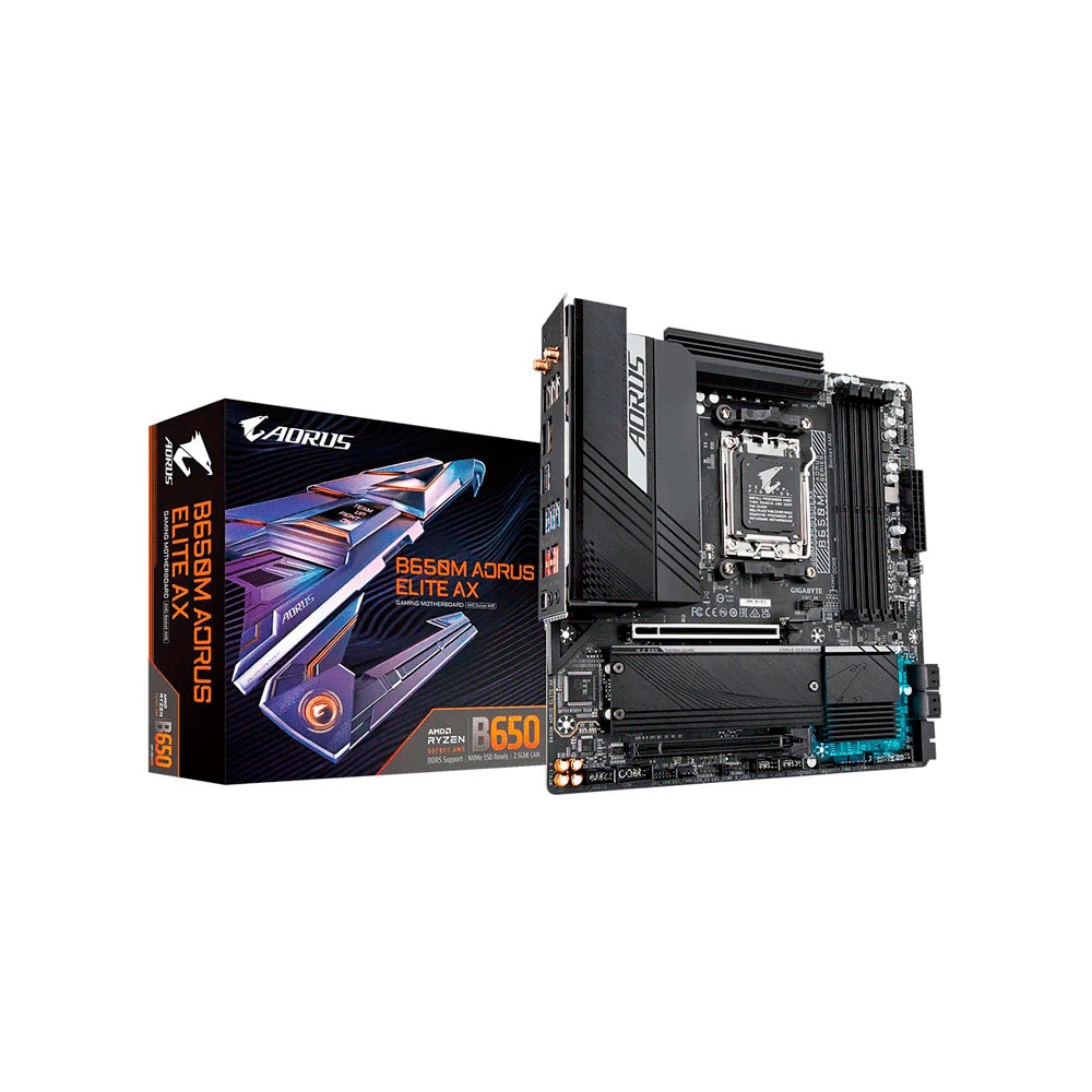 fastrax_91534_697e10d6d148b.jpg PLACA MADRE GIGABYTE AM5 B650M AORUS ELITE AX DDR5 S/ R/ HDMI/ DP/ 2M2/ USB3.2/ MATX - Imagen 1