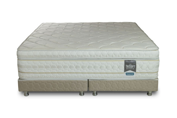 1 SOMMIER TRI-SOFT 1.00X1.90 - BLANCO CON BEIGE CON CABECERA TAPIZADO - Imagen 1