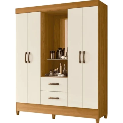 ROPERO MOVELMAX MOBI CAPELA 4 PUERTAS 2 CAJONES 1 ESPEJO CARV GRIF/OFF WHITE