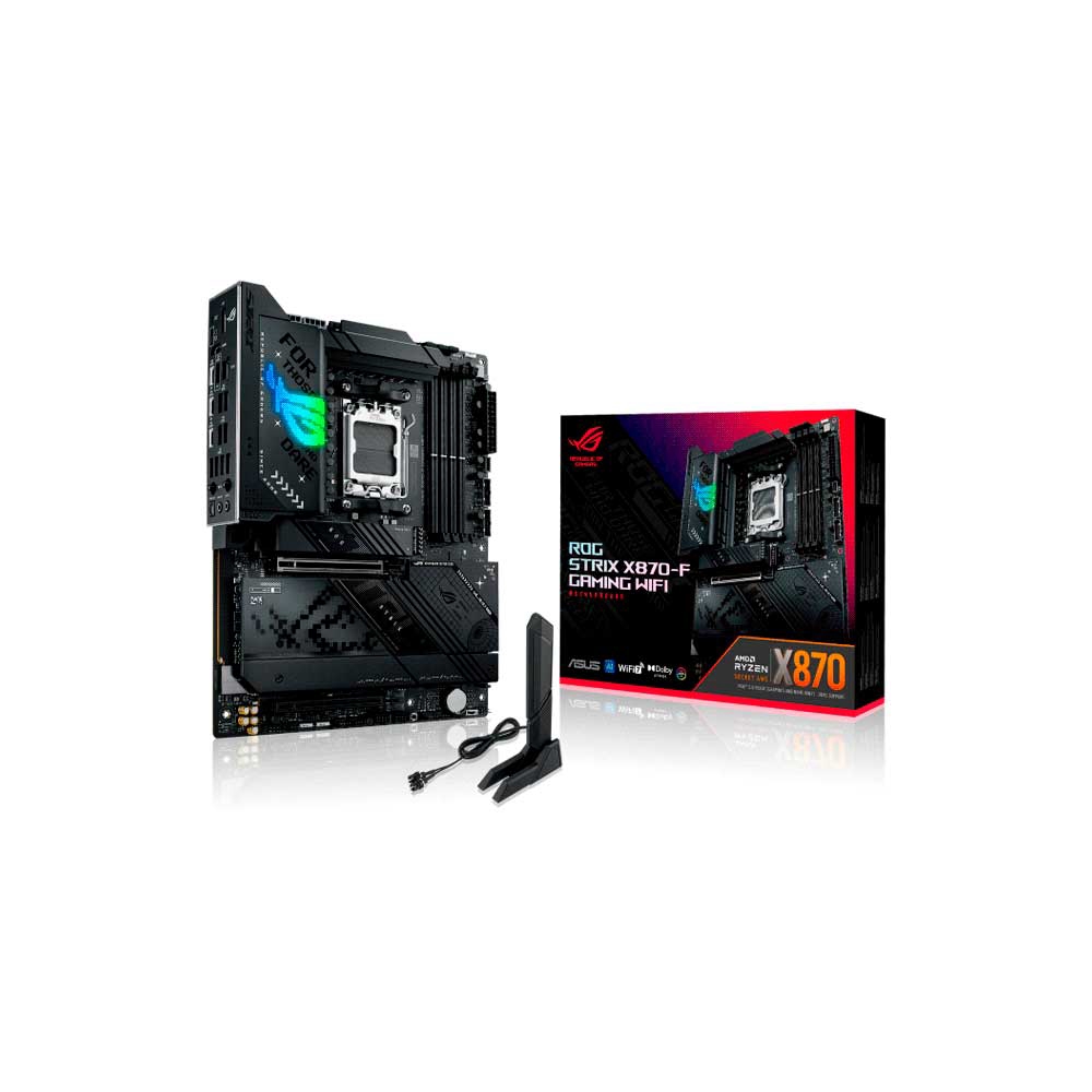 fastrax_119399_6a073ac86221e.jpg PLACA MADRE ASUS AM5 X870-F GAMING WIFI ROG STRIX DDR5 S/R/HDMI/DP/4M2/USB4/ATX - Imagen 1