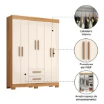 ROPERO ABBA 6 PUERTAS 2 CAJONES NT6015 FREIJO TRE/OW - Imagen 3