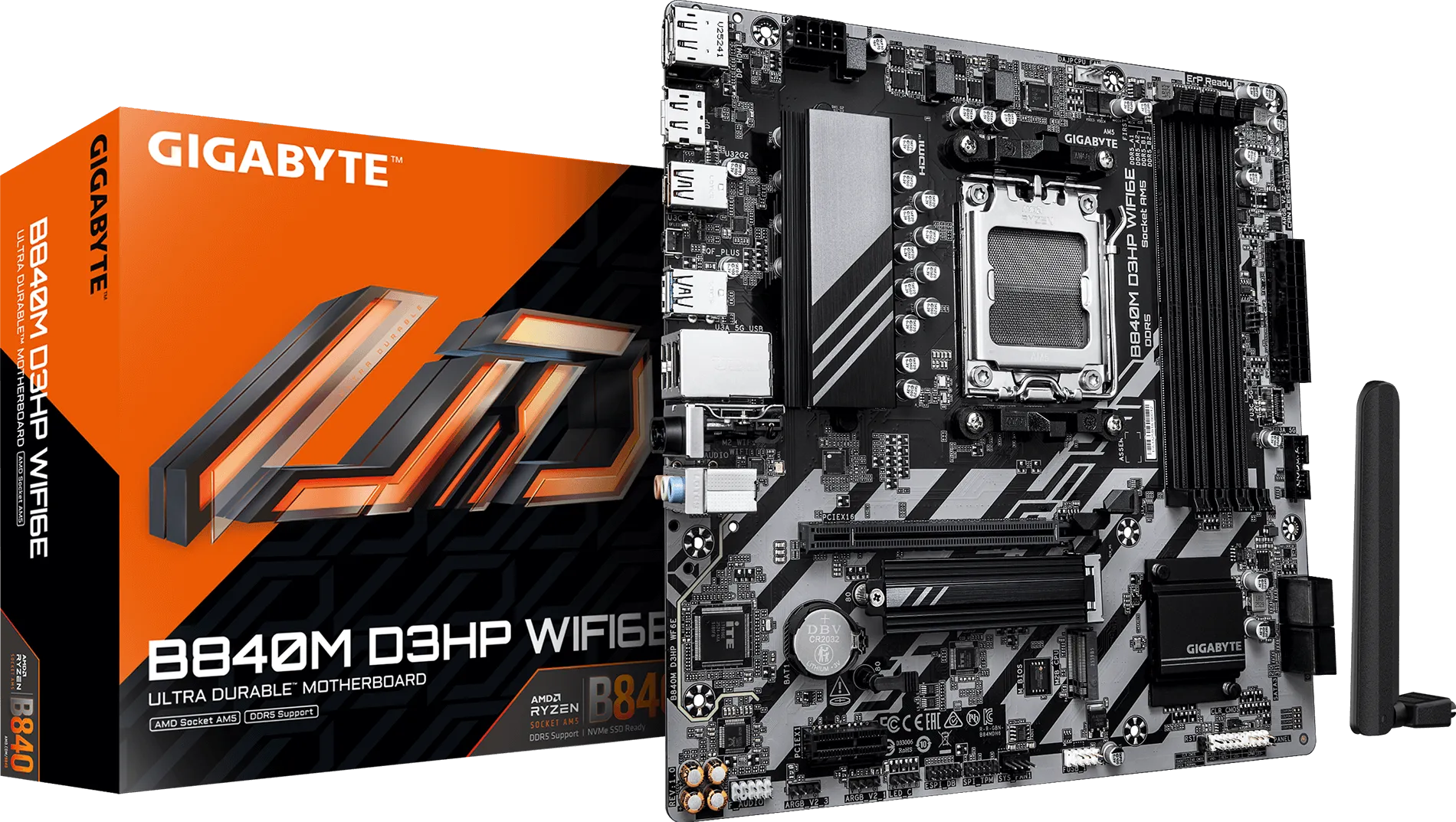 2000 PLACA MADRE GIGABYTE AM5 B840M D3HP WIFI6E DDR5 S/R/HDMI/DP/2M2/USB/MATX - Imagen 1