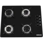 ANAFE A GAS MIDAS EMPOTRABLE 4 HORNALLAS NEGRO VIDRIO TEMPLADO