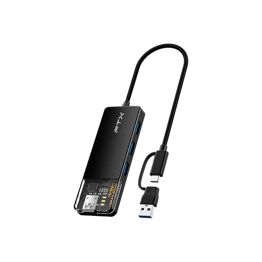 fastrax_115513_6a6d3a8e8765e.jpg HUB USB-C 3.0 / USB-A DE 4 PUERTOS FTX-HUBT3-PB 5GBPS/5V - Imagen 1