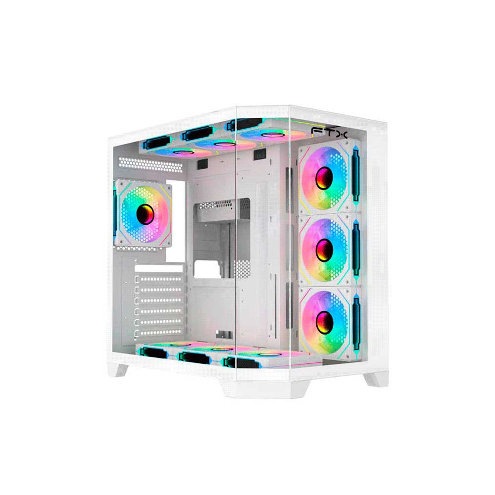 fastrax_121057_6a6d3b5f503cc.jpg GABINETE GAMER FTX-TANKWH VIDRIO TEMPLADO AQUARIO ATX/MATX/MITX BLANCO - Imagen 1