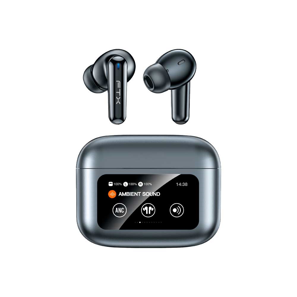 fastrax_124683_6a6d3c4c54eb8.jpg AURICULAR CON MICROFONO FTX E56L-GY BT/MIC/ANC/TOUCH/IPX6 GRIS C/PANT LED - Imagen 1