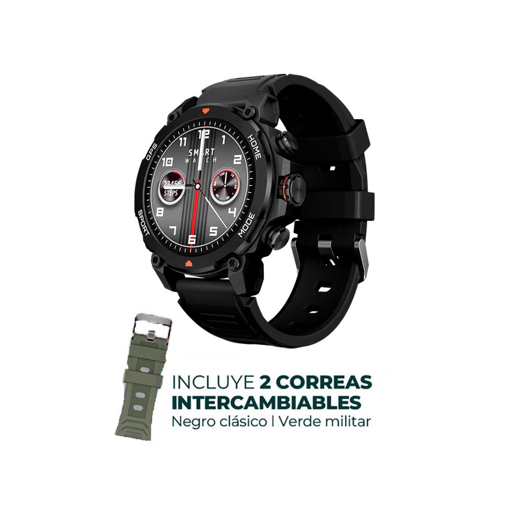 fastrax_135047_6a6c40370288e.jpg SMARTWATCH FTXG6-BB 57MM NEGRO + 1 CORREA VERDE GPS/ ANDROID/ IOS/ BT - Imagen 1