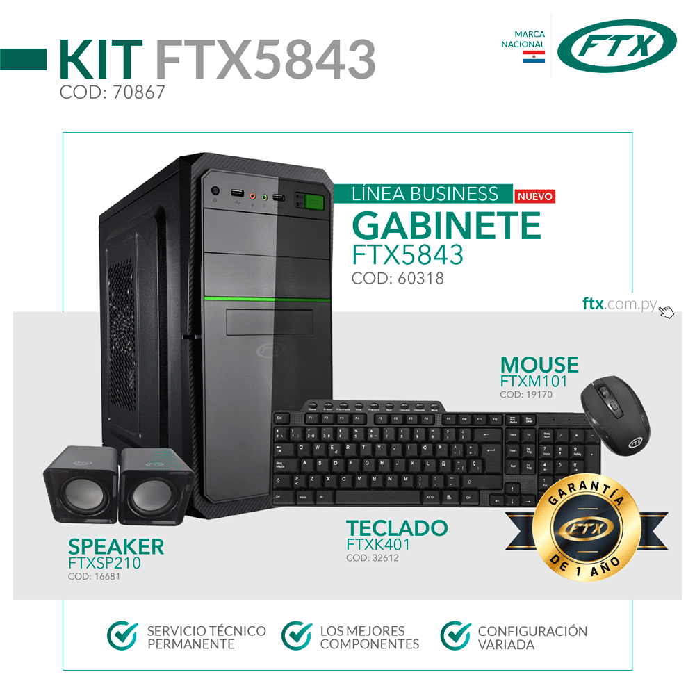 fastrax_70867_6a6d37a0567ac.jpg GABINETE KIT FTX5843 500W+ MOUSE+ TECLADO MULTIMEDIA+ SPEAKER/ LED VERDE/ ESPAÑOL - Imagen 1