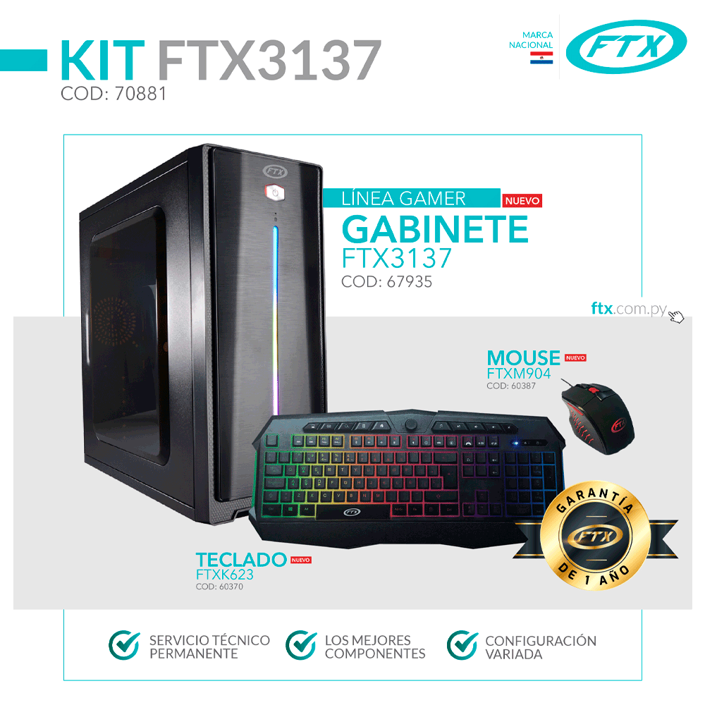 fastrax_70881_6a6aee1653d45.jpg GABINETE KIT GAMER FTX3137 600W+ MOUSE+ TECLADO/LATERAL TRASPARENTE/LED RGB FRONTAL/ESPAÑO - Imagen 1