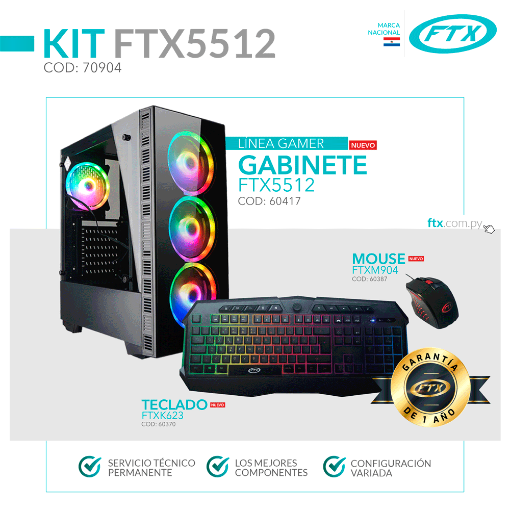 fastrax_70904_6a6d37b6420ac.jpg GABINETE KIT GAMER FTX5512 600W+ MOUSE+ TECLADO/4FAN RGB/VIDRIO TEMPLADO/ESPAÑOL - Imagen 1