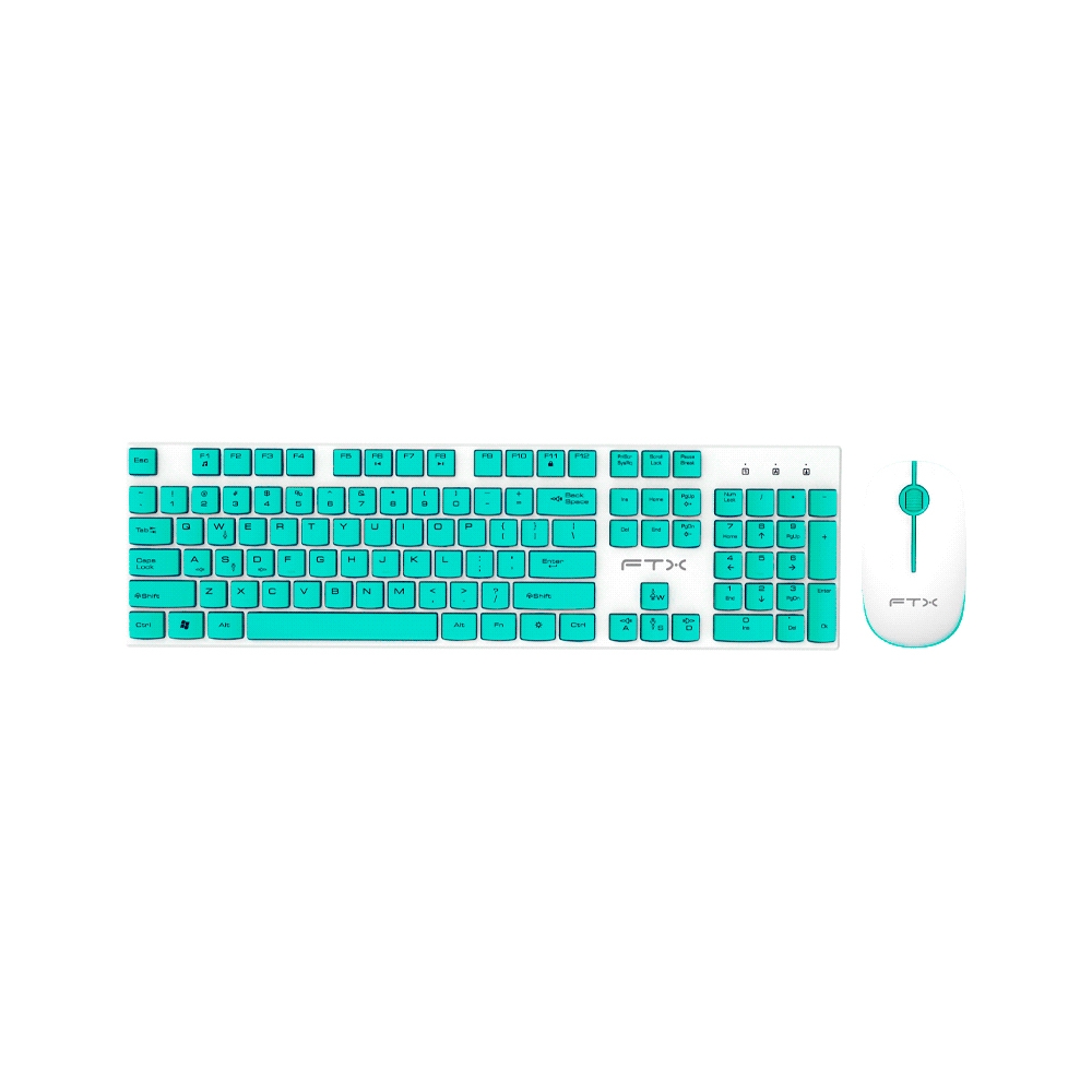 fastrax_99646_6a6d3838a4b98.jpg TECLADO + MOUSE FTX WIRELESS FTXGK600 NUMERICO/PORTUGUES BLANCO/VERDE - Imagen 1