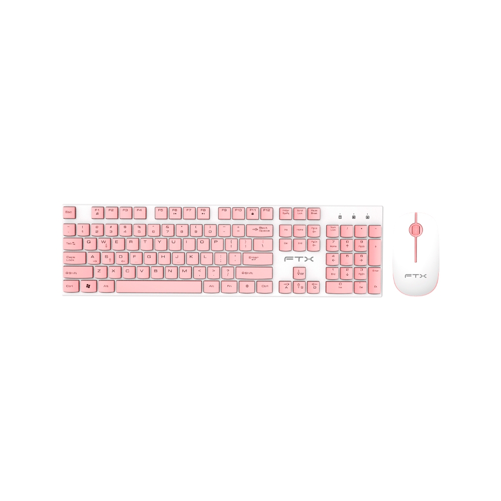 fastrax_99653_6a6d383bdc67c.jpg TECLADO + MOUSE FTX WIRELESS FTXGK600 NUMERICO/ESPAÑOL BLANCO/ROSA - Imagen 1