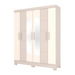 ROPERO 6 PUERTAS CON ESPEJO BE313 BRIZ CRISTAL|OFF WHITE