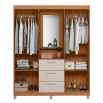 Ropero 4 Puertas 3 Cajones Con Espejo Capelinha Clapton 1.5 Caemmun Freijo| Off White Ripa - Imagen 3