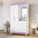 Ropero 2 Puertas 3 Cajones Con Espejo Nt6020 Notavel Blanco New | Rosa Flex - Imagen 2