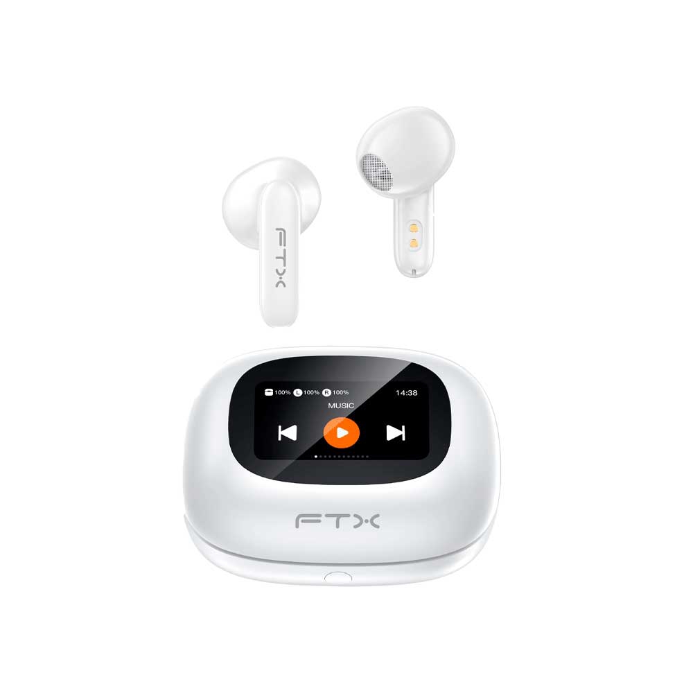 fastrax_124713_6a6d9186e50f9.jpg AURICULAR CON MICROFONO FTX E97L-WH BT/MIC/TOUCH/IPX6 BLANCO C/PANT LED - Imagen 1