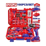 JUEGO DE 166 PZAS + TALADRO PERCUTOR 66NM 20V (M) EMTOP