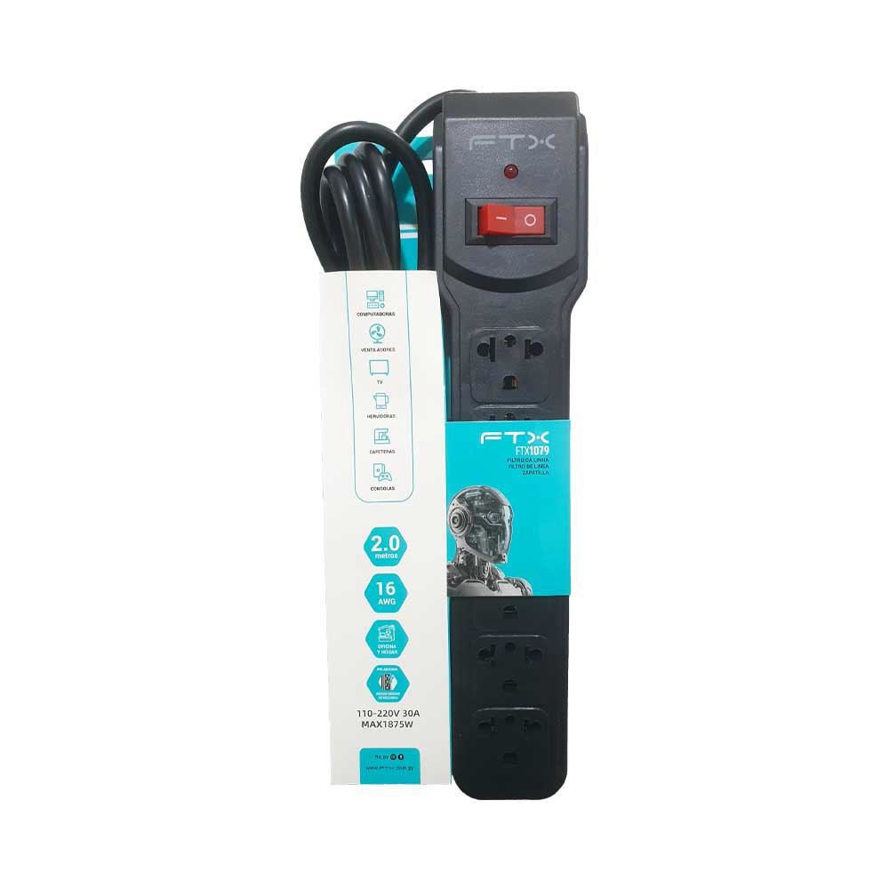 fastrax_108713_6aa88c744ff3b.jpg FILTRO DE LINEA FTX1079 DE 6 TOMAS NEMA EUR 110/220V - Imagen 1