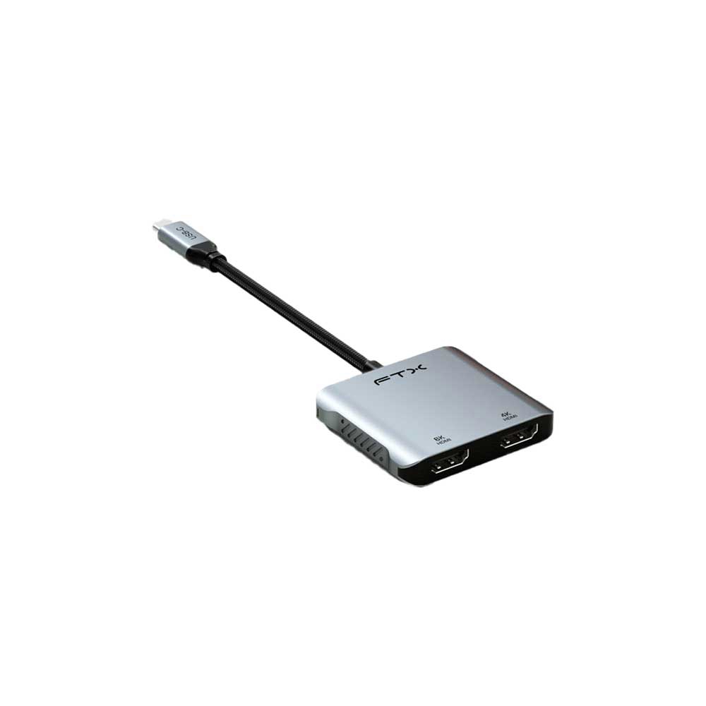 fastrax_115582_6aa88dabbcbbf.jpg ADAPTADOR USB-C - 2 HDMI/USB-C/USB-A FTX-CM2H8K-AG 8K/60HZ/100W/GRIS - Imagen 1