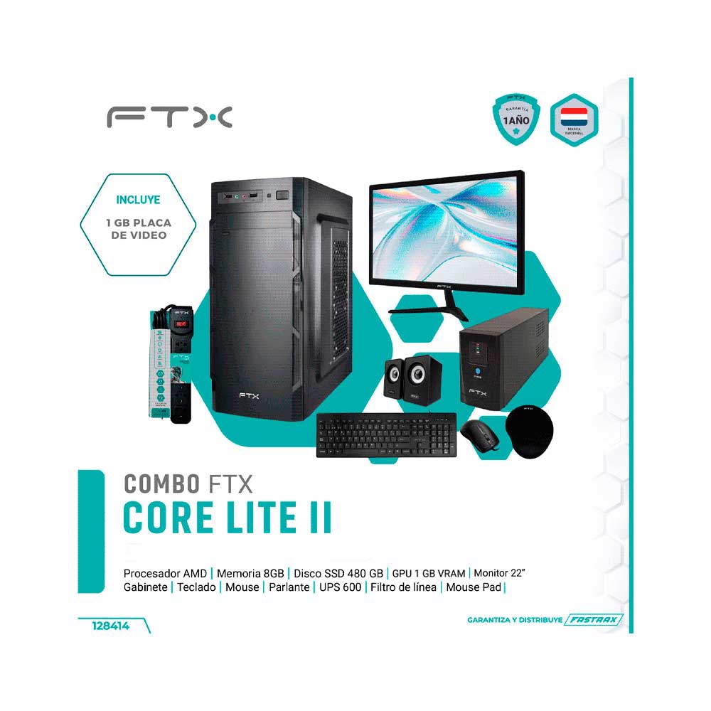 fastrax_128414_6ad5611bc0d95.jpg COMPUTADORA FTX CORE LITE II R3/480SSD/8G/1GVGA+ MON 22"+UPS 600+TECLADO+MOU+ SPK+ FIL+ PA - Imagen 1
